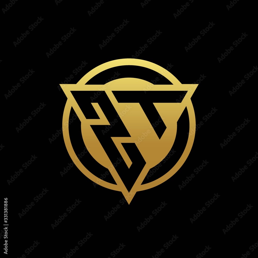 ZT logo monogram with triangle shape and circle rounded isolated on gold colors ZT logo monogram with triangle shape and circle rounded isolated on gold colors