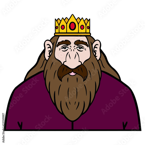 old king, with a crown and a long beard. illustration, comic.