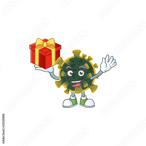 A mascot design style of new coronavirus showing crazy face