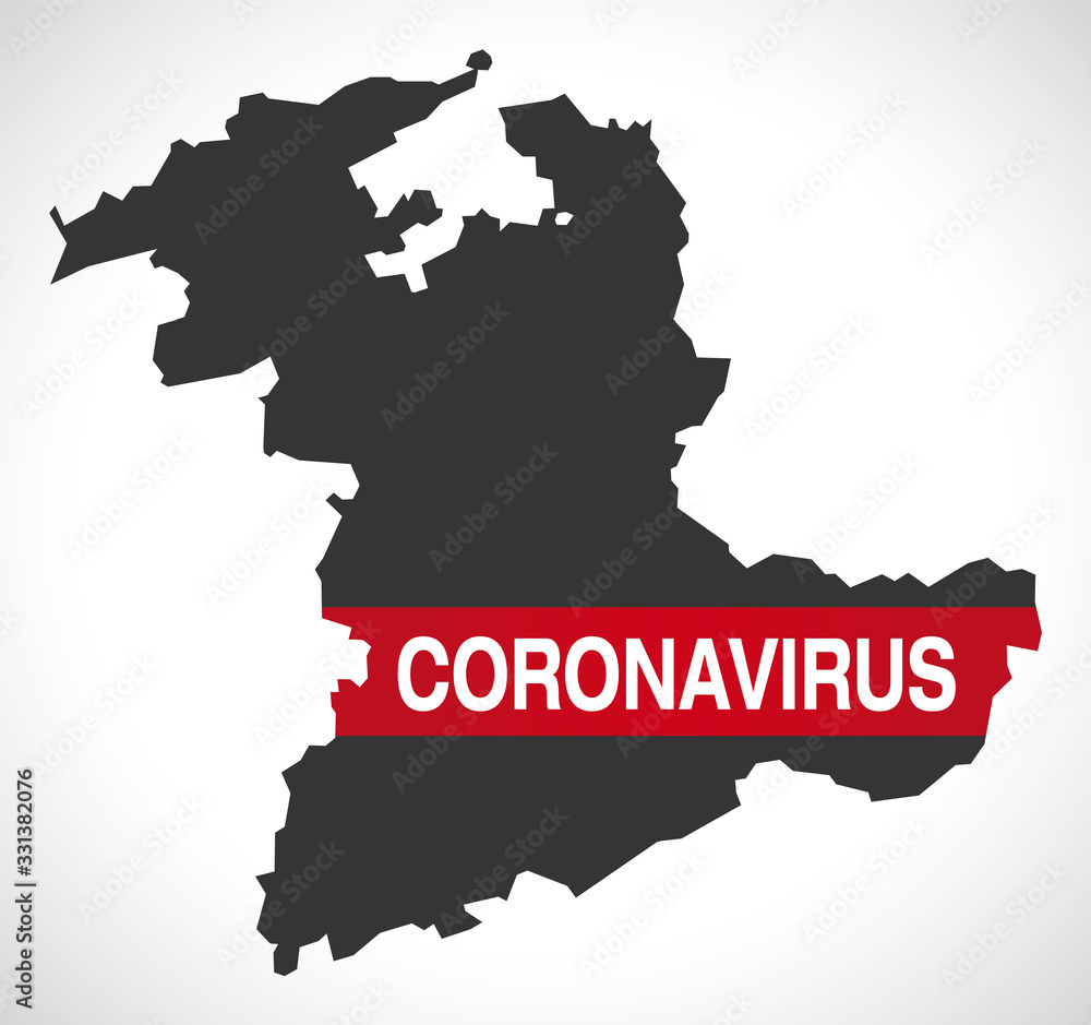 Bern SWITZERLAND canton map with Coronavirus warning illustration