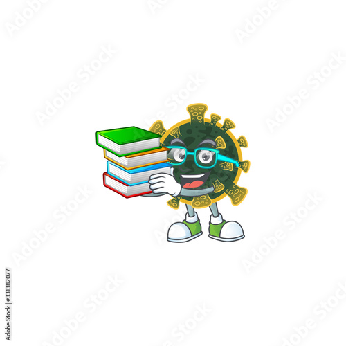 A hard-working student in new coronavirus cartoon design with book