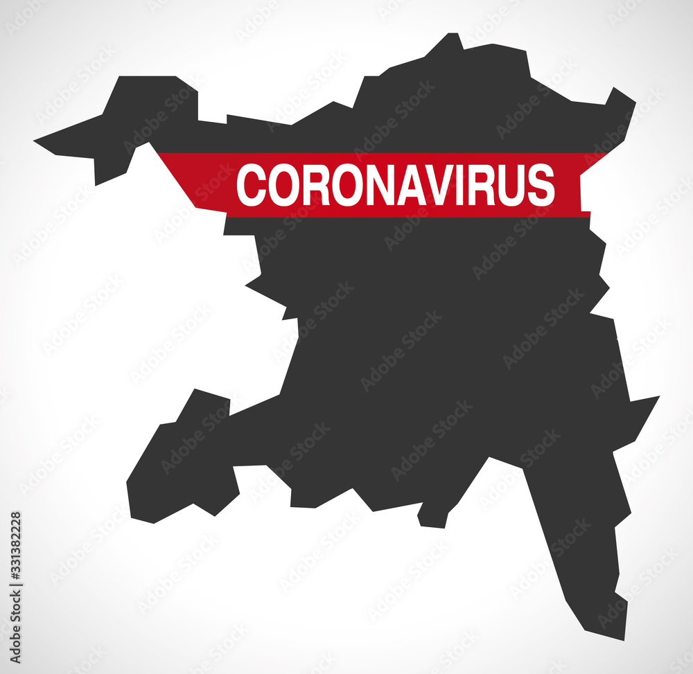 Aargau SWITZERLAND canton map with Coronavirus warning illustration