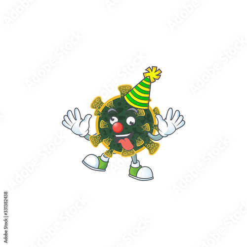 Cute and Funny Clown new coronavirus presented in cartoon character design concept
