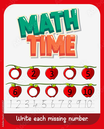 Worksheet template design for math with missing number