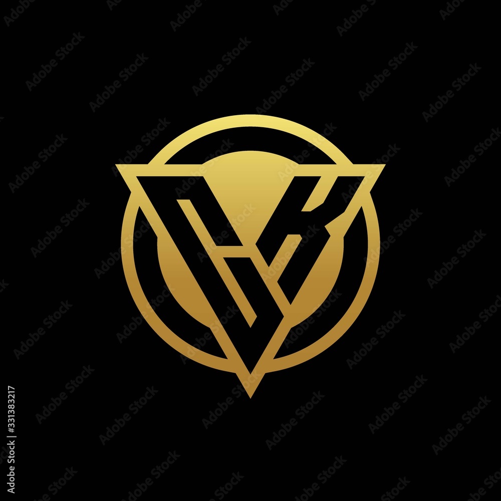 CK logo monogram with triangle shape and circle rounded isolated on gold colors CK logo monogram with triangle shape and circle rounded isolated on gold colors