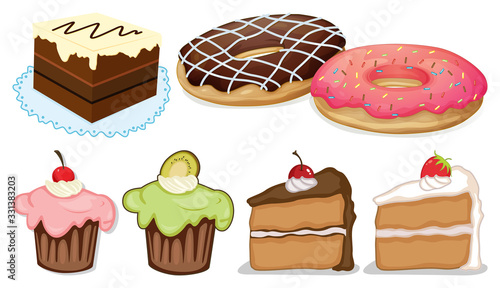 Big set of different menu for desserts on white background