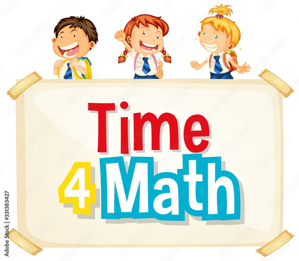 Font design for word time for math with happy children in background Font design for word time for math with happy children in background
