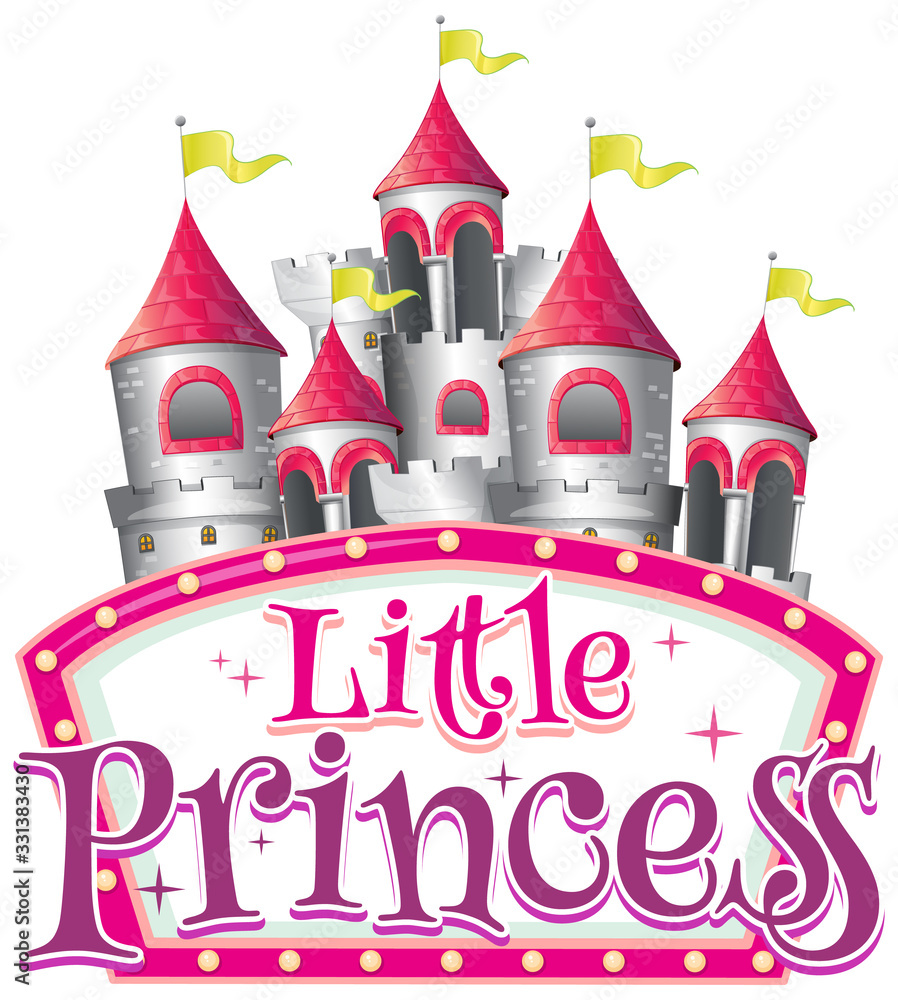 Font design for word little princess with big towers on white background