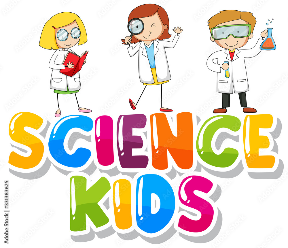Font design for word science kids with kids in lab gown Font design for word science kids with kids in lab gown