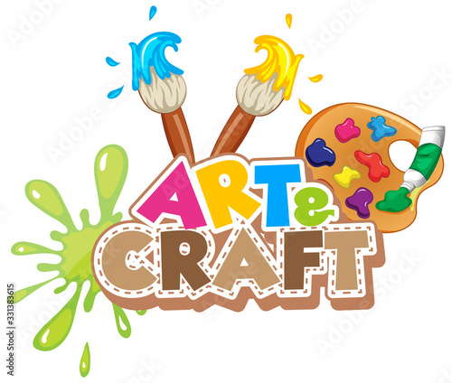 Font design for word art and craft with paintbrushes and paints