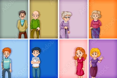 Many background template designs with men and women