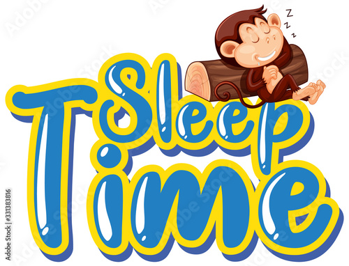 Sign template with word sleep time  and monkey sleeping on log