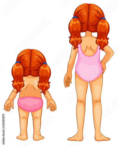 Backs of two little girl on white background