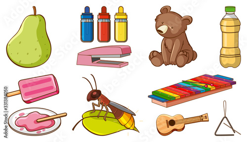 Large set of different animals and other objects on white background