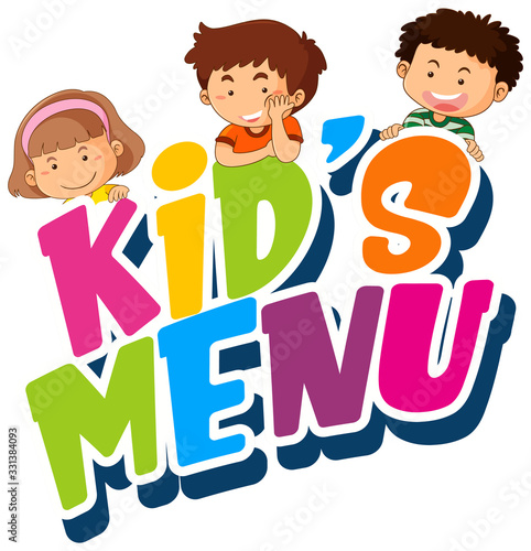 Font design for word kids menu with happy kids