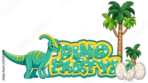 Font design for word dino party with parasaurolophus in forest