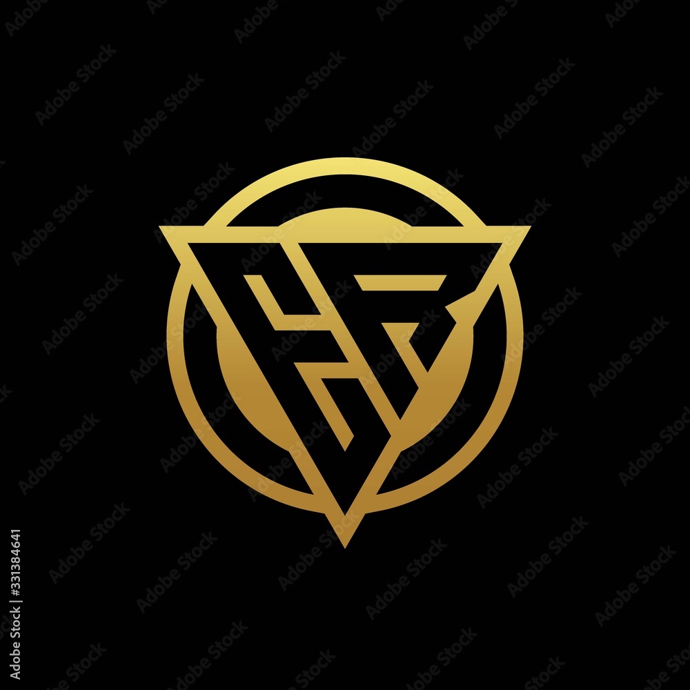ER logo monogram with triangle shape and circle rounded isolated on gold colors ER logo monogram with triangle shape and circle rounded isolated on gold colors