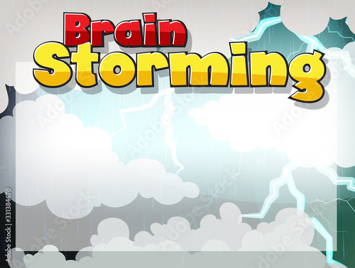 Font design for word brain storming with clouds in background