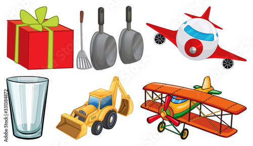 Large set of different items on white background