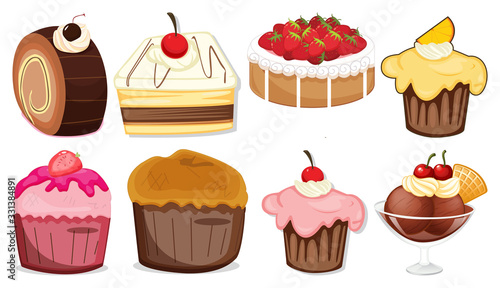 Big set of different menu for desserts on white background