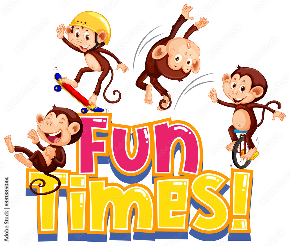 Sticker design for word fun times with cute monkeys Sticker design for word fun times with cute monkeys