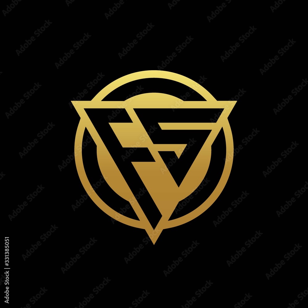 FS logo monogram with triangle shape and circle rounded isolated on gold colors FS logo monogram with triangle shape and circle rounded isolated on gold colors