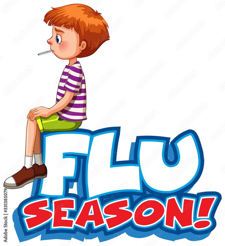 Font design for word flu season with sick boy Font design for word flu season with sick boy
