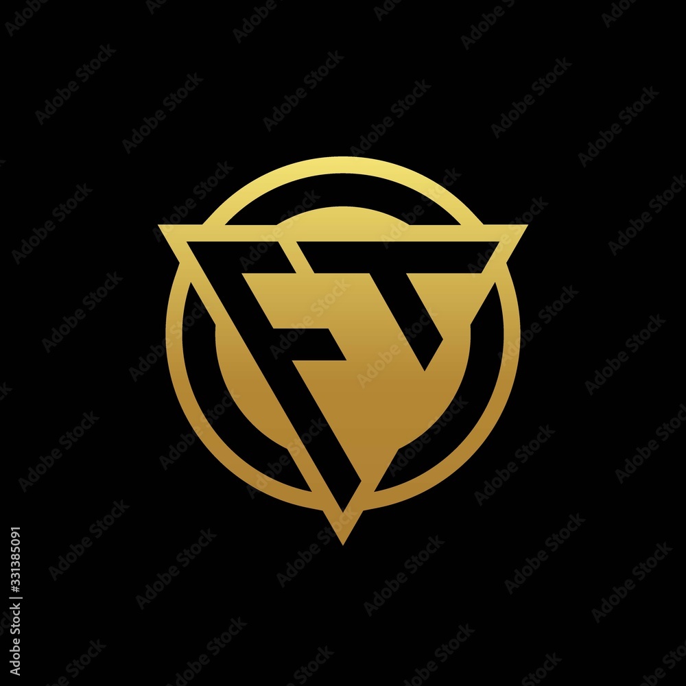 FT logo monogram with triangle shape and circle rounded isolated on gold colors FT logo monogram with triangle shape and circle rounded isolated on gold colors