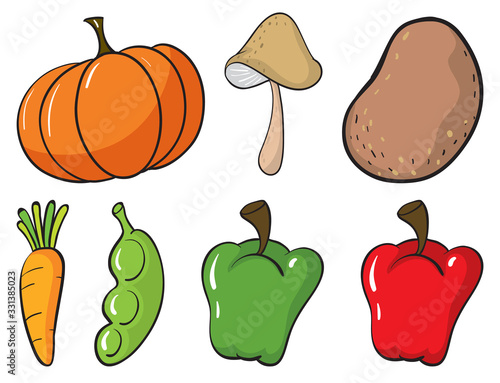 Large set of fruits and vegetables on white background