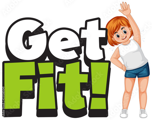 Font design for word get fit with girl doing exercise