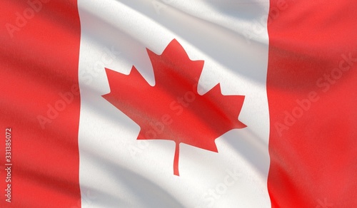 Waving national flag of Canada. Waved highly detailed close-up 3D render.