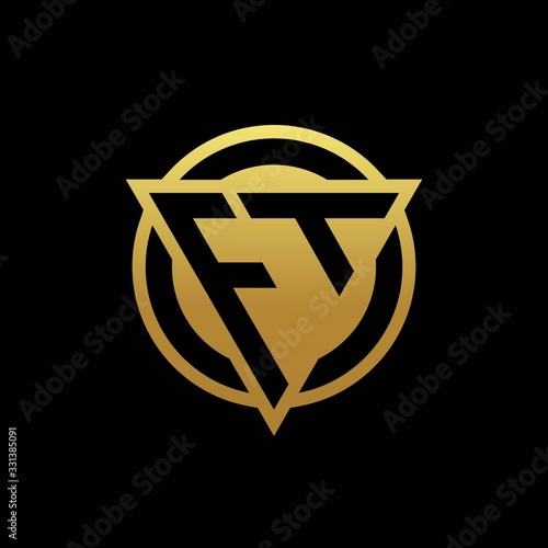 FT logo monogram with triangle shape and circle rounded isolated on gold colors