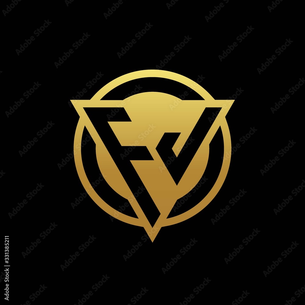 FJ logo monogram with triangle shape and circle rounded isolated on gold colors FJ logo monogram with triangle shape and circle rounded isolated on gold colors