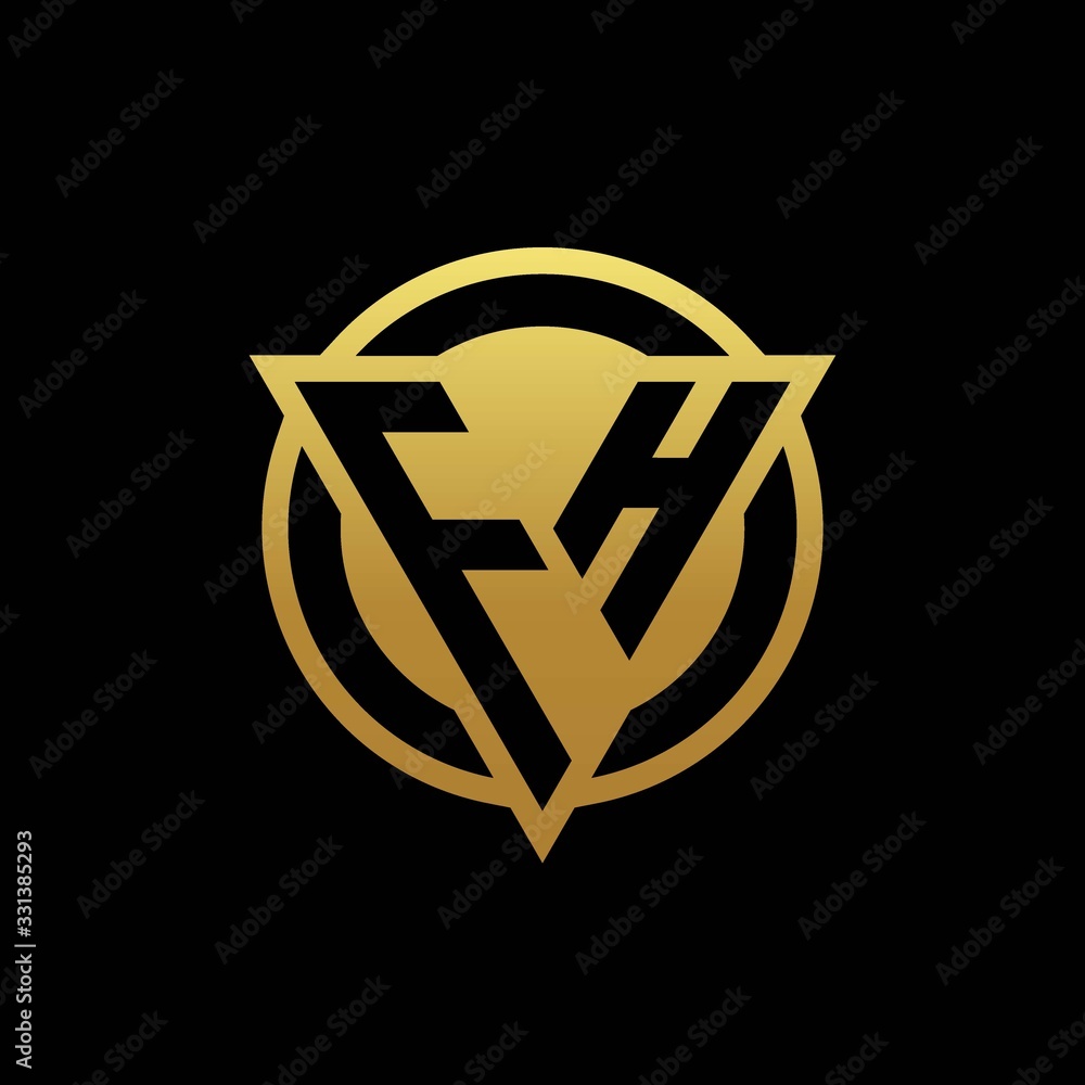 FH logo monogram with triangle shape and circle rounded isolated on gold colors FH logo monogram with triangle shape and circle rounded isolated on gold colors