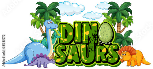 Font design for word dinosaurs with many dinosaurs in the park