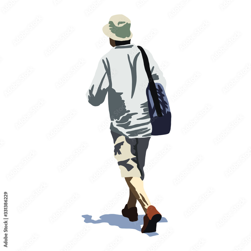Hand drawn vector illustration man with bag on the street Hand drawn vector illustration man with bag on the street
