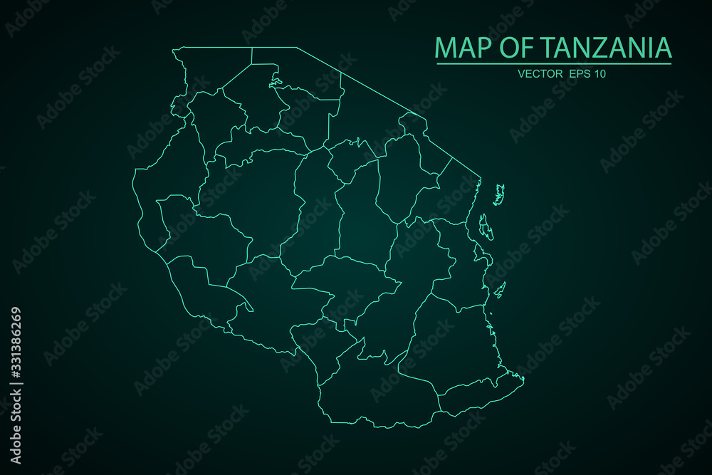 Obraz premium Map of Tanzania - Blue Geometric Rumpled Triangular, Polygonal Design For yours. Vector illustration eps 10. - Vector