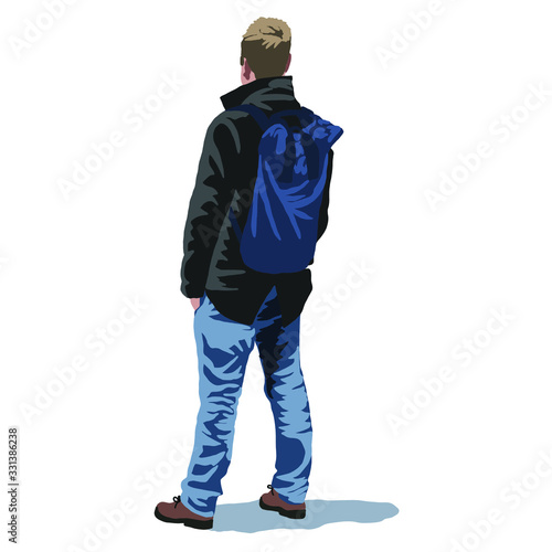 Hand drawn vector illustration man with backpack