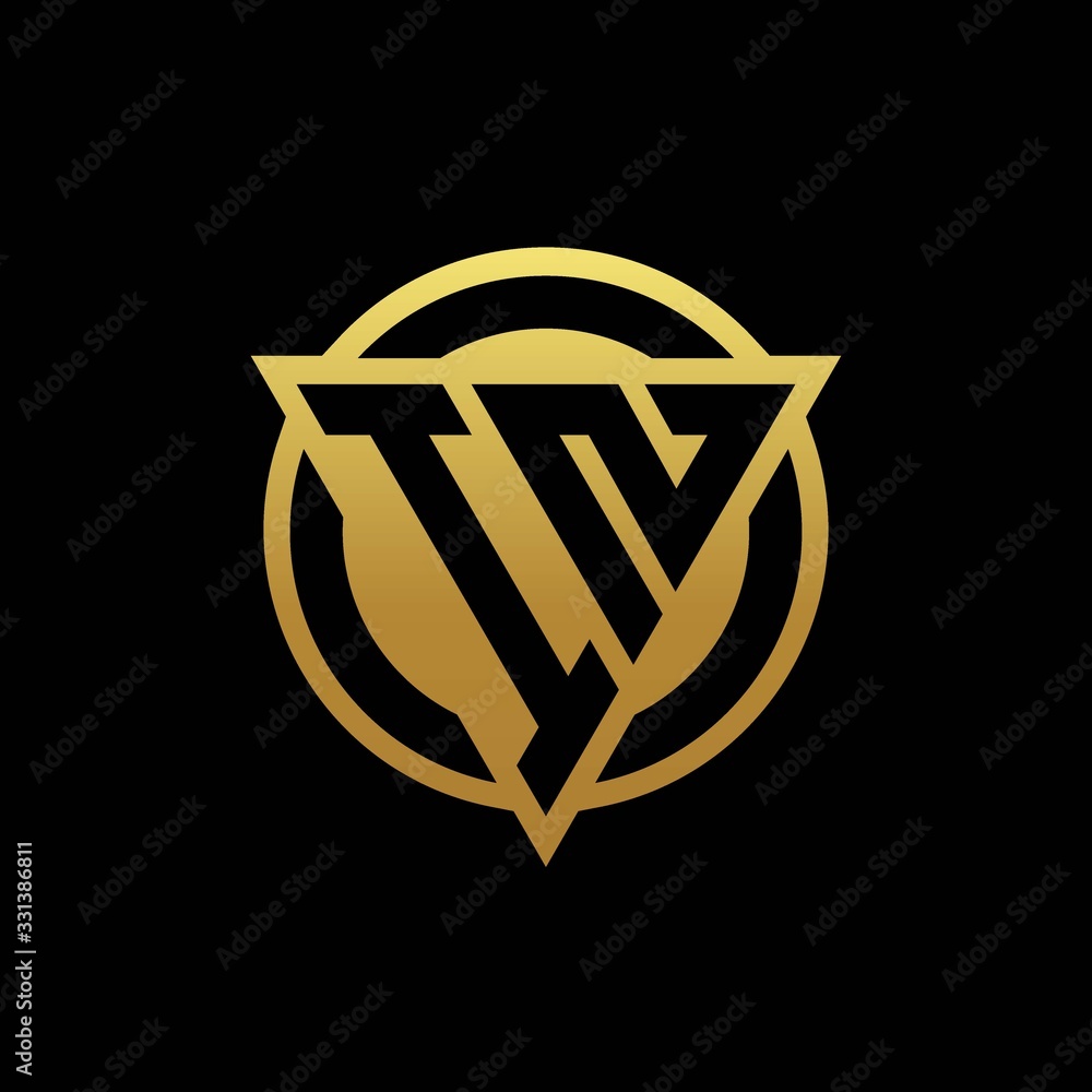 IN logo monogram with triangle shape and circle rounded isolated on gold colors IN logo monogram with triangle shape and circle rounded isolated on gold colors