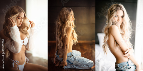 Portrait of beautiful asian sexy girl with long hair using as background woman sexy beauty fashion people model concept. photo