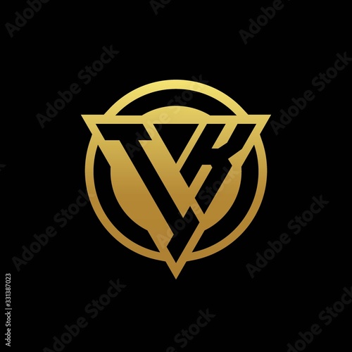 IK logo monogram with triangle shape and circle rounded isolated on gold colors