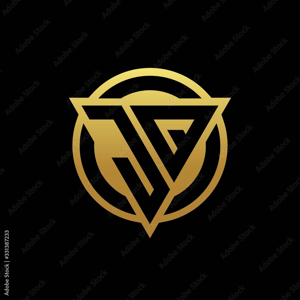 JQ logo monogram with triangle shape and circle rounded isolated on gold colors JQ logo monogram with triangle shape and circle rounded isolated on gold colors
