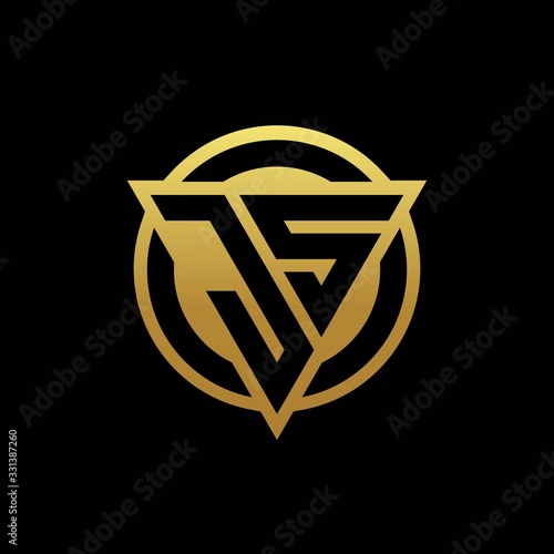 JS logo monogram with triangle shape and circle rounded isolated on gold colors
