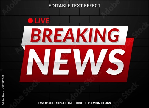 breaking news banner text effect template with 3d style and bold font concept use for brand label and logotype sticker