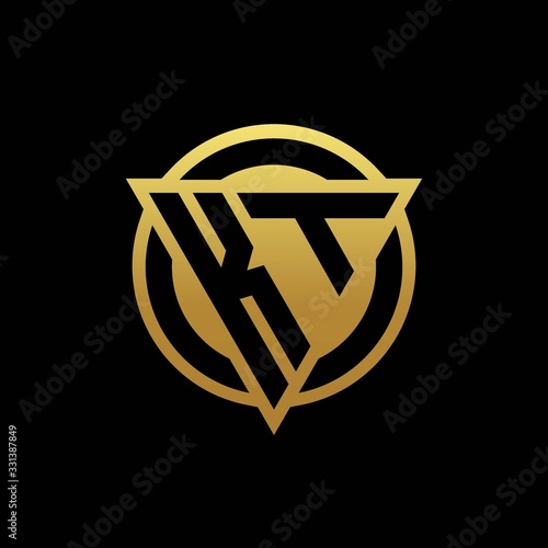KT logo monogram with triangle shape and circle rounded isolated on gold colors