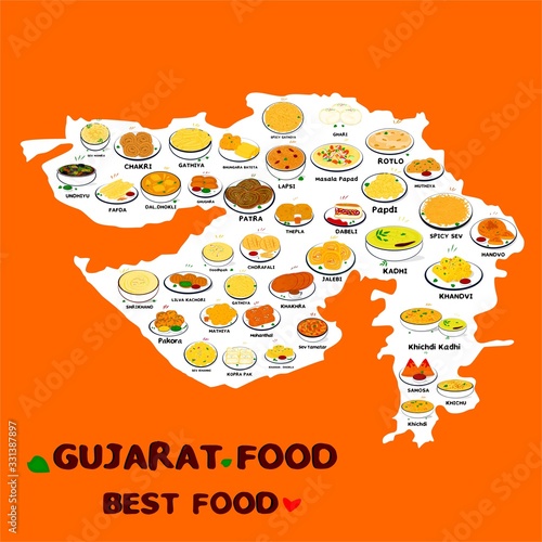 Gujarat Food or Gujarati food Vector in Gujarat Map