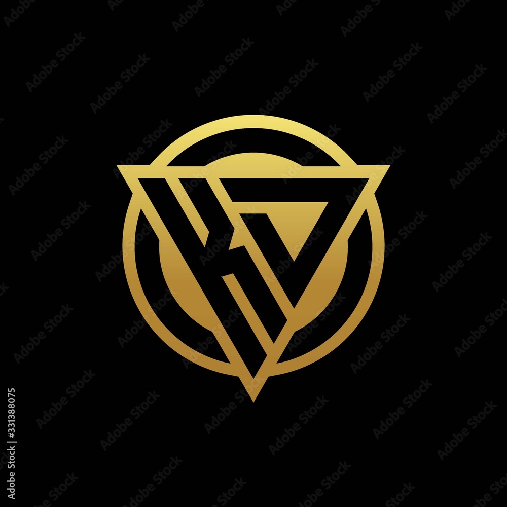 KD logo monogram with triangle shape and circle rounded isolated on gold colors KD logo monogram with triangle shape and circle rounded isolated on gold colors