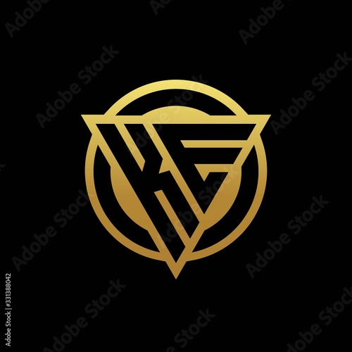 KE logo monogram with triangle shape and circle rounded isolated on gold colors
