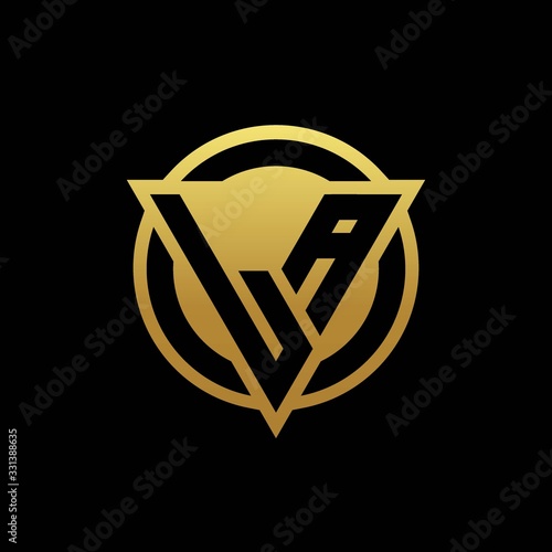 LA logo monogram with triangle shape and circle rounded isolated on gold colors