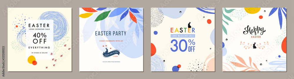Fototapeta Trendy Easter square abstract templates. Suitable for social media posts, mobile apps, cards, invitations, banners design and web/internet ads.